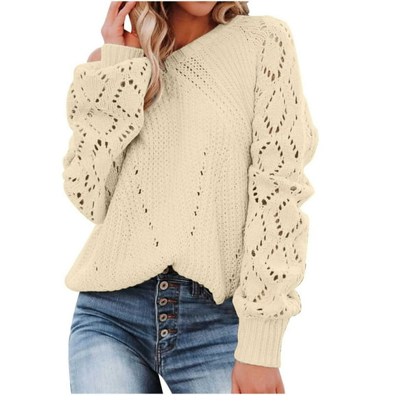 LYXSSBYX Women Fall Sweaters Dress for Women 2022 Hot Sale Clearance Women Casual Fashion Solid Hollow Out Pullover Long Sleeve Round-Neck Sweater