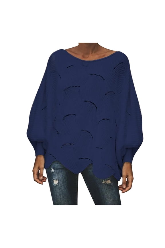 Women Fall Sweaters Dress for Women 2022 Hot Sale Clearance Women's Solid Color Casual Hollow Chain Link Loose Knitted Bat Sweater Sweater