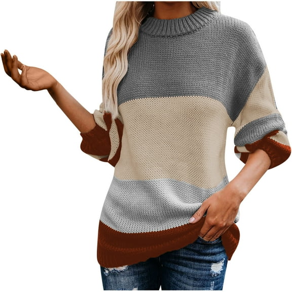 LYXSSBYX Women Fall Sweaters Dress for Women 2022 Women Long Sleeve Knitting Sweatshirt Pullover Tops Blouse Color Matching Turtleneck Sweater