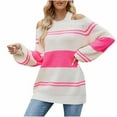 thumbnail image 1 of LYXSSBYX Women Fall Sweaters for Women 2022 Hot Sale Clearance Women's Fashion Long Sleeves Color Matching Round Neck Loose Pullover Stripe Tops Blouse Knitted Sweater, 1 of 5