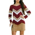 thumbnail image 1 of LYXSSBYX Women Fall Sweaters for Women 2022 Hot Sale Clearance Fashion Women's Wave Contrast Color Long-sleeved Pullover Loose Casual Sweater, 1 of 5