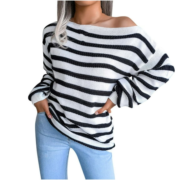 LYXSSBYX Women Fall Sweaters for Women 2022 Hot Sale Clearance Women Fashion Casual Stripes Casual Loose Long Sleeve Sweater Short