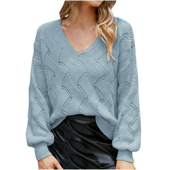 LYXSSBYX Women Fall Sweaters for Women 2022 Hot Sale Clearance Women's Casual Sexy Fashion V-Neck Solid Color Long Sleeve Tops Blouse
