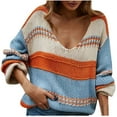 thumbnail image 1 of LYXSSBYX Women Fall Sweaters for Women 2022 Hot Sale Clearance Women's Fashion Sweater Coat Top V-neck Loose Long Sleeve Patchwork Coat, 1 of 6