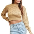 thumbnail image 1 of LYXSSBYX Women Fall Sweaters for Women 2022 Hot Sale Clearance Women's Solid Long Sleeved O-Neck Casual Fashion Pullover Short Sweater, 1 of 9