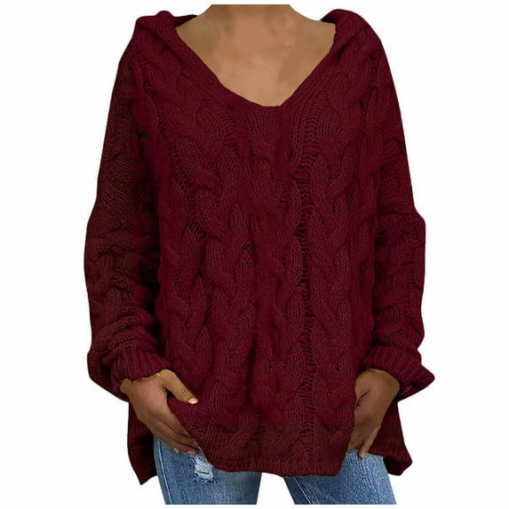 LYXSSBYX Women Fashion Loose Women Plus Size Clearance Solid Color Hood Long Sleeves Sweater Tops