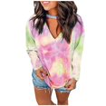 thumbnail image 1 of LYXSSBYX Women Long Sleeve Dress Hot Sale Clearance Fashion Women's Oversized Tie-Dye V Neck Long Sleeve Casual Loose T Shirts Tops, 1 of 3