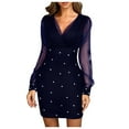 thumbnail image 1 of LYXSSBYX Women Long Sleeve Dresses for Women Fashion Point Print Mesh Retro Elegant V-Neck Party Club Dress, 1 of 7