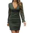 thumbnail image 1 of LYXSSBYX Women Long Sleeve Fall Drees for Women Casual Lace Solid Color Deep V Neck Sexy Dress Wedding Guest Dresses for Women, 1 of 7