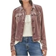 thumbnail image 1 of LYXSSBYX Women Long Sleeve Shacket Jacket Hot Sale Clearance Cozy Retro Plain Slim Velvet Solid Buttons Pokets Jacket Cardigan Loose Coat Top, 1 of 5