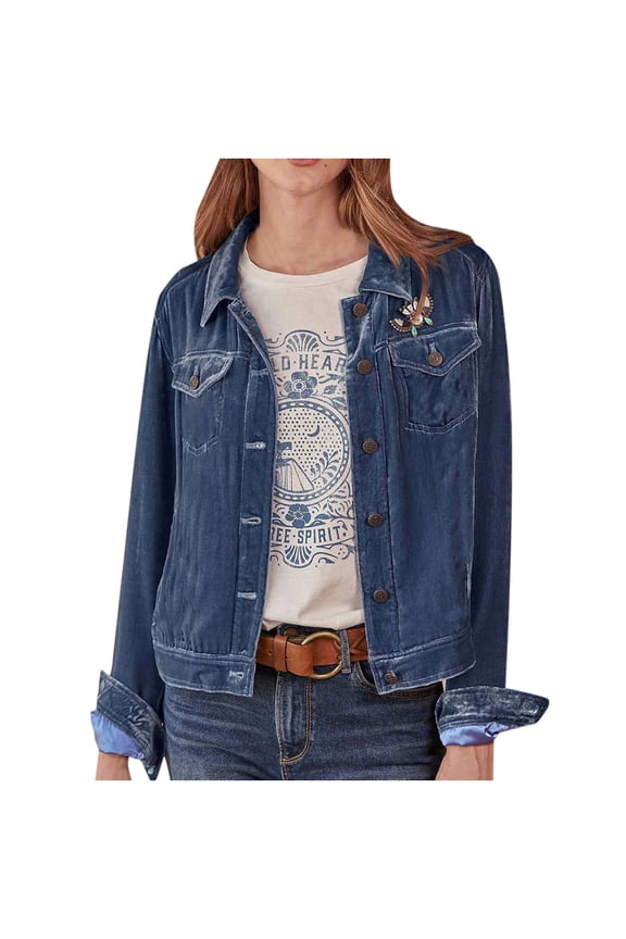 Women Long Sleeve Shacket Jacket Hot Sale Clearance Cozy Retro Plain Slim Velvet Solid Buttons Pokets Jacket Cardigan Loose Coat Top