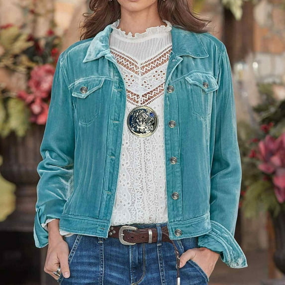 LYXSSBYX Women Long Sleeve Shacket Jacket Hot Sale Clearance Cozy Retro Plain Slim Velvet Solid Buttons Pokets Jacket Cardigan Loose Coat Top