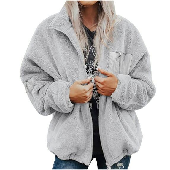 LYXSSBYX Women Long Sleeve Shacket Jacket Hot Sale Clearance Fashion Women Casual Zipper Solid Winter Lengthened Plush Long Sleeve Outwear