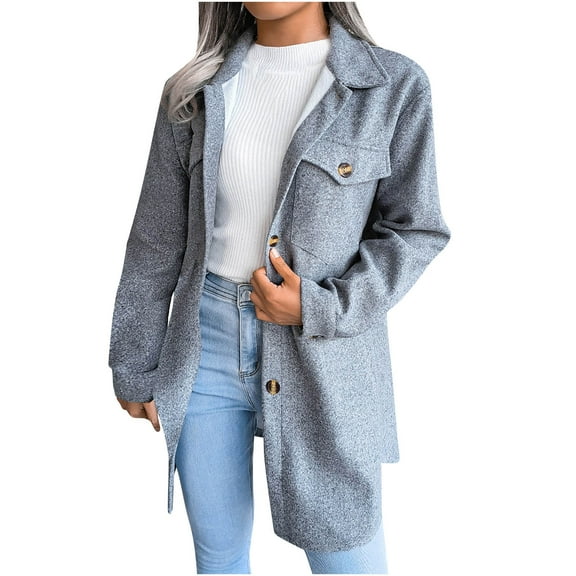 LYXSSBYX Women Long Sleeve Shacket Jacket Hot Sale Clearance Fashion Women Solid Color Autumn and Winter Single-breasted Woolen Coat