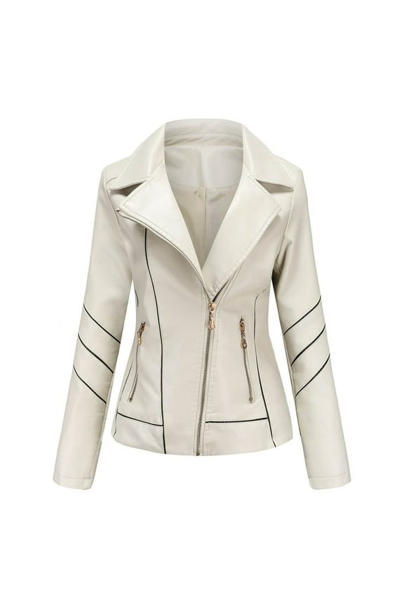 Women Long Sleeve Shacket Jacket Hot Sale Clearance New Ladies Slim Leather Stand-Up Collar Zipper Stitching Solid Color Jacket
