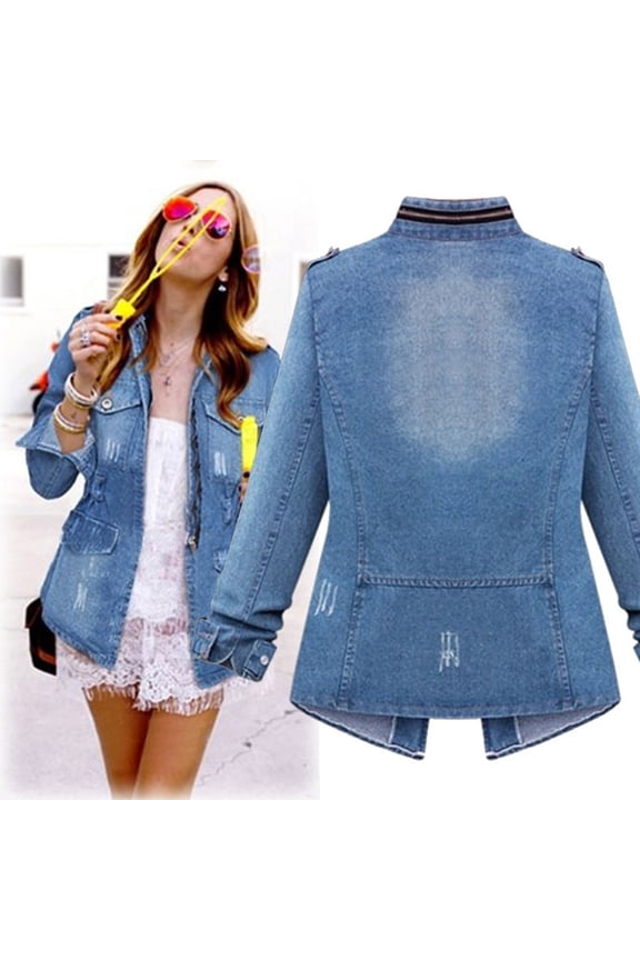Women Long Sleeve Shacket Jacket Hot Sale Clearance Plus Size Casual Womens Ladies Denim Oversize Jeans Chain Jacket pocket Coat