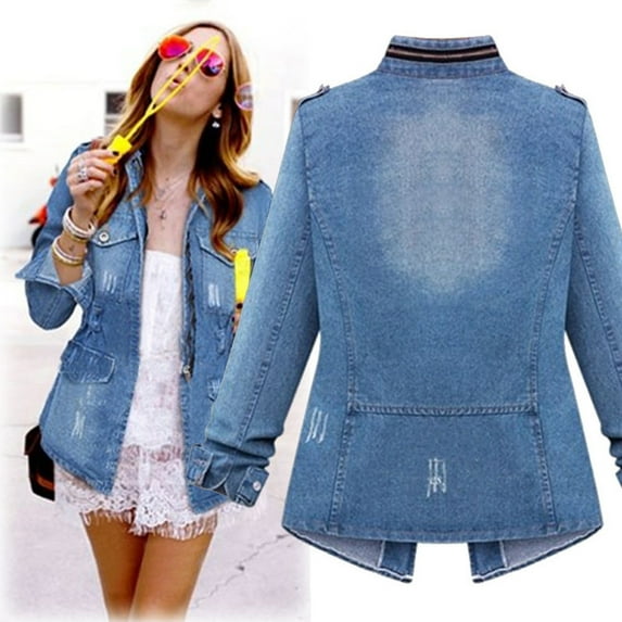 LYXSSBYX Women Long Sleeve Shacket Jacket Hot Sale Clearance Plus Size Casual Womens Ladies Denim Oversize Jeans Chain Jacket pocket Coat