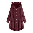 thumbnail image 1 of LYXSSBYX Women Long Sleeve Shacket Jacket Hot Sale Clearance Women Button Plush Tops Hooded Loose Cardigan Solid Color Coat Jacket, 1 of 5