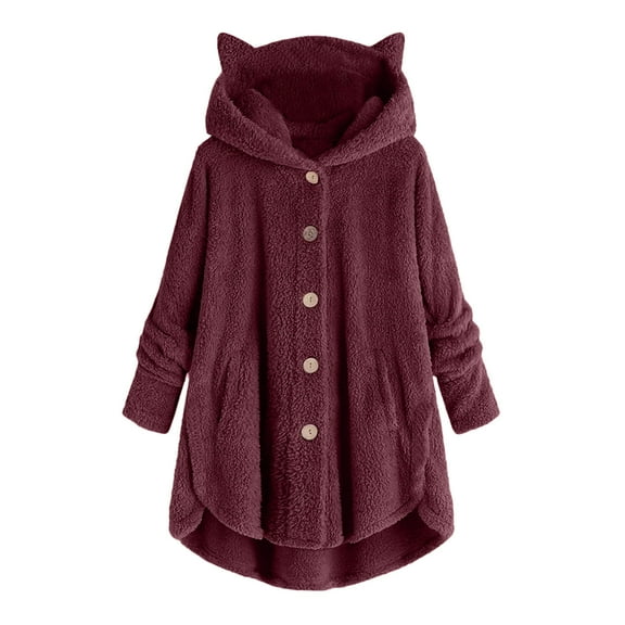 LYXSSBYX Women Long Sleeve Shacket Jacket Hot Sale Clearance Women Button Plush Tops Hooded Loose Cardigan Solid Color Coat Jacket