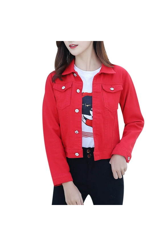 Women Long Sleeve Shacket Jacket Hot Sale Clearance Women Fashion Lapel Solid Casual Denim Buttons Jeans Jacket Cardigan