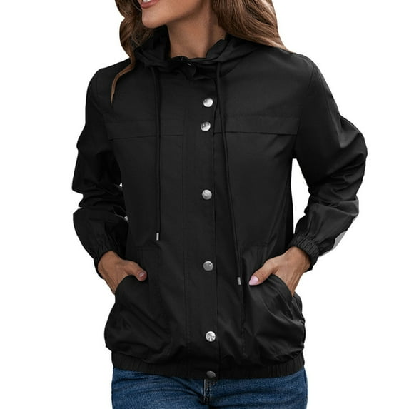 LYXSSBYX Women Long Sleeve Shacket Jacket Hot Sale Clearance Women Rain Jacket Outdoor Color Contrast Waterproof Hooded Raincoat Windproof