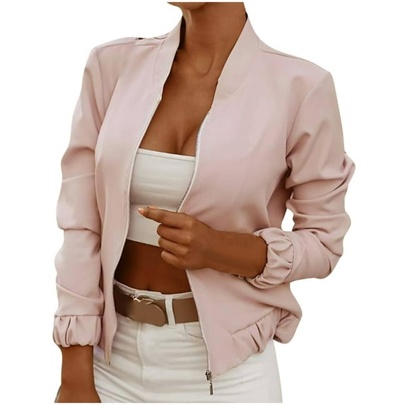 LYXSSBYX Women Long Sleeve Shacket Jacket Hot Sale Clearance Women Women Casual Solid Color Long Sleeve Long Sleeve Zip Up Jacket