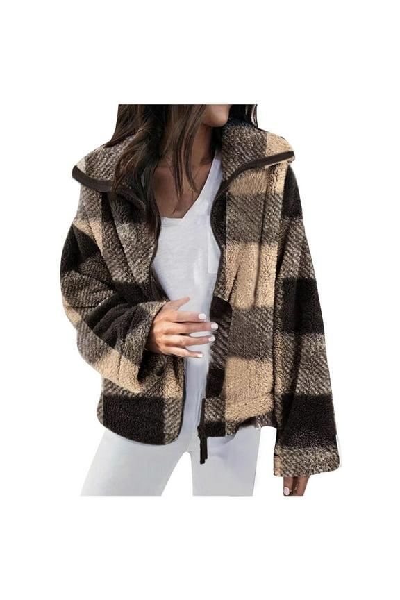 Women Long Sleeve Shacket Jacket Hot Sale Clearance Women's 2022 Fall/Winter Double Sided Plush Plaid Jacket Large Size