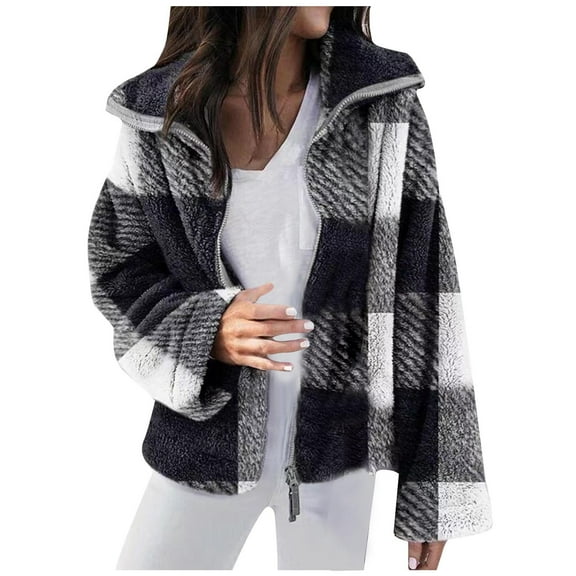 LYXSSBYX Women Long Sleeve Shacket Jacket Hot Sale Clearance Women's 2022 Fall/Winter Double Sided Plush Plaid Jacket Large Size