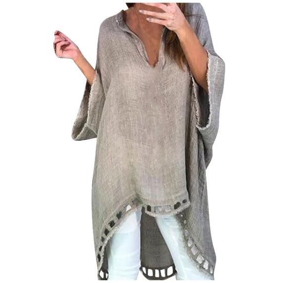 LYXSSBYX Women Long Sleeve Tops Hot Sale Clearance Women Fashion Solid V-neck Loose Irregular Long Sleeve T-shirt Top Blouse