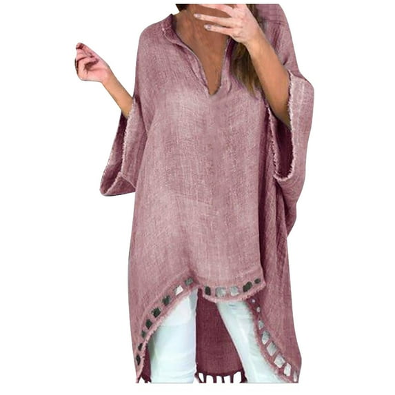 LYXSSBYX Women Long Sleeve Tops Hot Sale Clearance Women Fashion Solid V-neck Loose Irregular Long Sleeve T-shirt Top Blouse