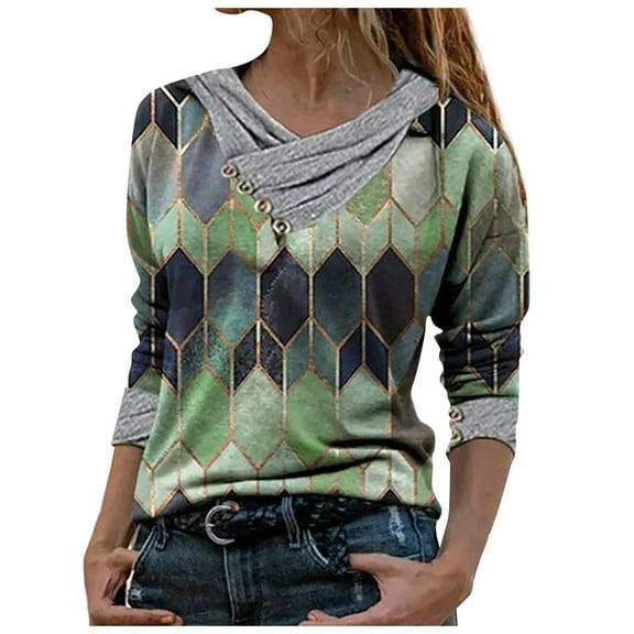 LYXSSBYX Women Long Sleeve Tops Women Tie-dye Printed Embroidery Collar Long Sleeve Pullover Blouse Tops