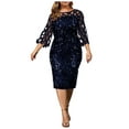 thumbnail image 1 of LYXSSBYX Women Plus Size Clearance Fashion Women Plus Size Long Sleeve Solid Splicing Perspective Sequin Dress, 1 of 7