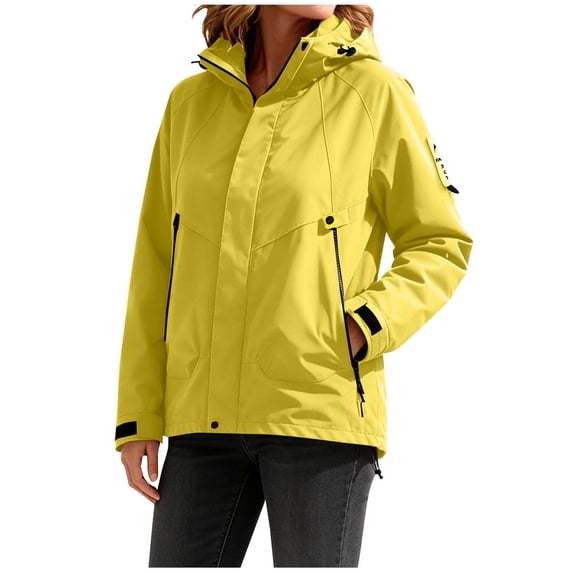 LYXSSBYX Women Waterproof Hooded Windbreaker Jacket, Full Zip Snap Placket Adjustable Cuff Hem Outdoor Rain Coat with Multi Zipper Pockets
