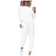 LYXSSBYX Womens 2 Piece Outfits Clearance Womens Two-Piece Solid Casual Top Pants Sets Long Sleeve Wear Sports Suit