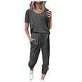 thumbnail image 1 of LYXSSBYX Womens 2 Piece Outfits for Summer Fashion Women Summer Solid Button Casual Short SLeeve Top+ Pant Set, 1 of 6
