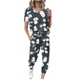 thumbnail image 1 of LYXSSBYX Womens 2 Piece Outfits for Summer Short Sleeves Fashion Women Summer Printing Button Casual Short SLeeve Top+ Pant Set, 1 of 3