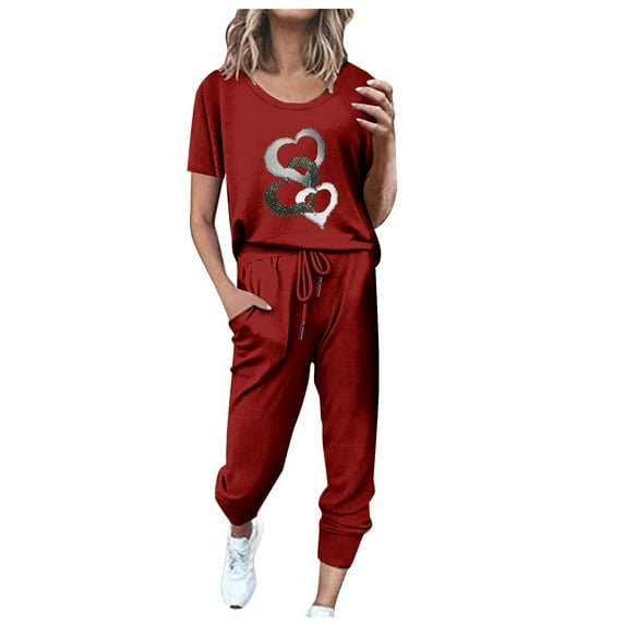 LYXSSBYX Womens 2 Piece Outfits for Summer Short Sleeves Fashion Women Summer Printing Button Casual Short SLeeve Top+ Pant Set