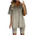 thumbnail image 1 of LYXSSBYX Womens 2 Piece Shorts Outfit Women Fashion V-Neck Blouse Short Sleeve Tops Shorts Casual Suit Sets, 1 of 4