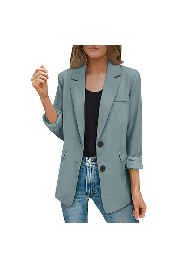 Womens 2024 Fall Casual Blazers Long Sleeve Womens Bussiness Casual Blazers Open Front Long Sleeve Work Office Blazer Jacket with Shoulder Pads Fall Fashion 2024