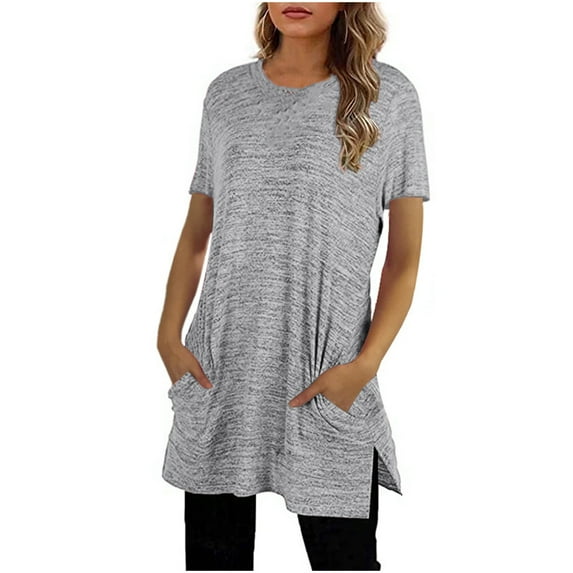 LYXSSBYX Womens Blouses Short Sleeve Clearance Women Fashion Round Neck Solid Pocket T-Shirt Tops Short Sleeve Loose Blouse