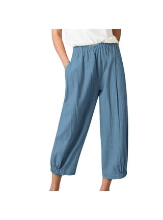 KIHOUT Women's Linen Wide Leg Pants Casual Solid Color High Waist Loose  Mopping Long Cotton Linen 