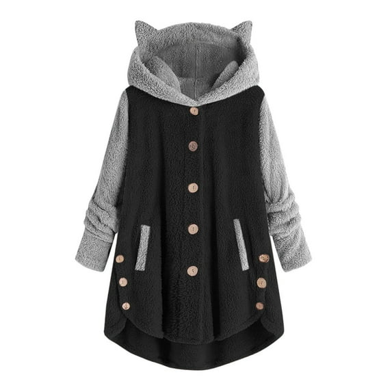 LYXSSBYX Womens Cardigans with Pockets Plus Size Sale Women Button Coat Patchworl Tops Hooded Pullover Loose Sweater Blouse Plus Size