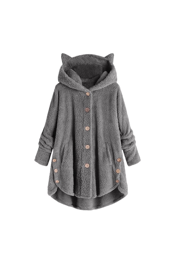 Womens Cardigans with Pockets Plus Size Sale Women's Keep Warm Button Down Cardigan Hoodies Cat Ears Irregular Plush Solid Hooded Coat Tops