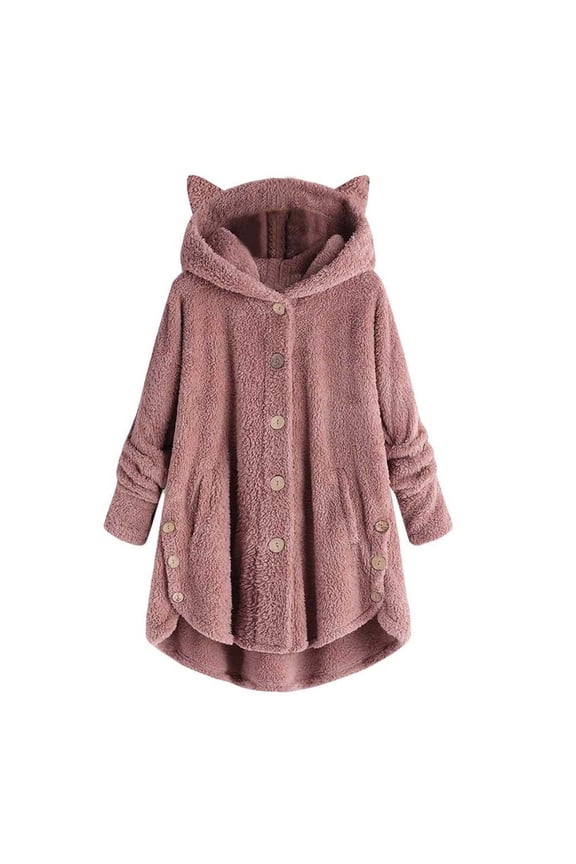 Womens Cardigans with Pockets Plus Size Sale Women's Keep Warm Button Down Cardigan Hoodies Cat Ears Irregular Plush Solid Hooded Coat Tops