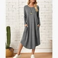 thumbnail image 1 of LYXSSBYX Womens Casual Dresses with Sleeves Fashion Women Round Neck Leisure Solid Color Pocket Long Sleeve Dress, 1 of 9
