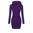 thumbnail image 1 of LYXSSBYX Womens Casual Dresses with Sleeves Womens Long Sleeve Solid Patchwork Round Neck Casual Long Hooded Sweatershirt Dress, 1 of 5