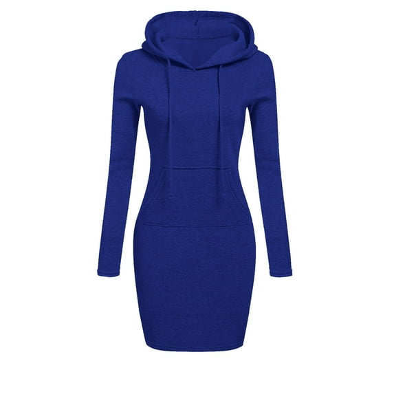 LYXSSBYX Womens Casual Dresses with Sleeves Womens Long Sleeve Solid Patchwork Round Neck Casual Long Hooded Sweatershirt Dress
