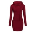 thumbnail image 1 of LYXSSBYX Womens Casual Dresses with Sleeves Womens Long Sleeve Solid Patchwork Round Neck Casual Long Hooded Sweatershirt Dress, 1 of 7