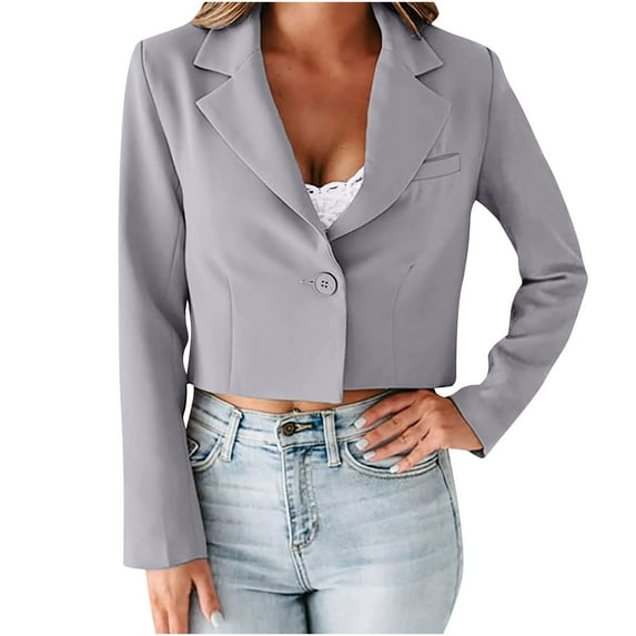 LYXSSBYX Womens Coats and Jackets Clearance Women Business Attire Lapel Solid Color Slim Fit Short Long Sleeve Cardigan Coat Tops