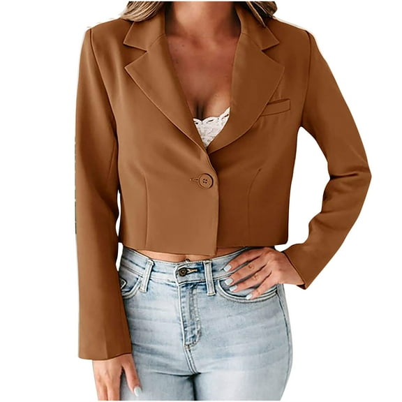 LYXSSBYX Womens Coats and Jackets Clearance Women Business Attire Lapel Solid Color Slim Fit Short Long Sleeve Cardigan Coat Tops